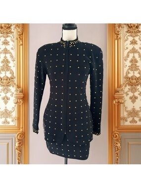 Vintage Cache Black Mini Skirt with Gold Stud Accent suit jacket